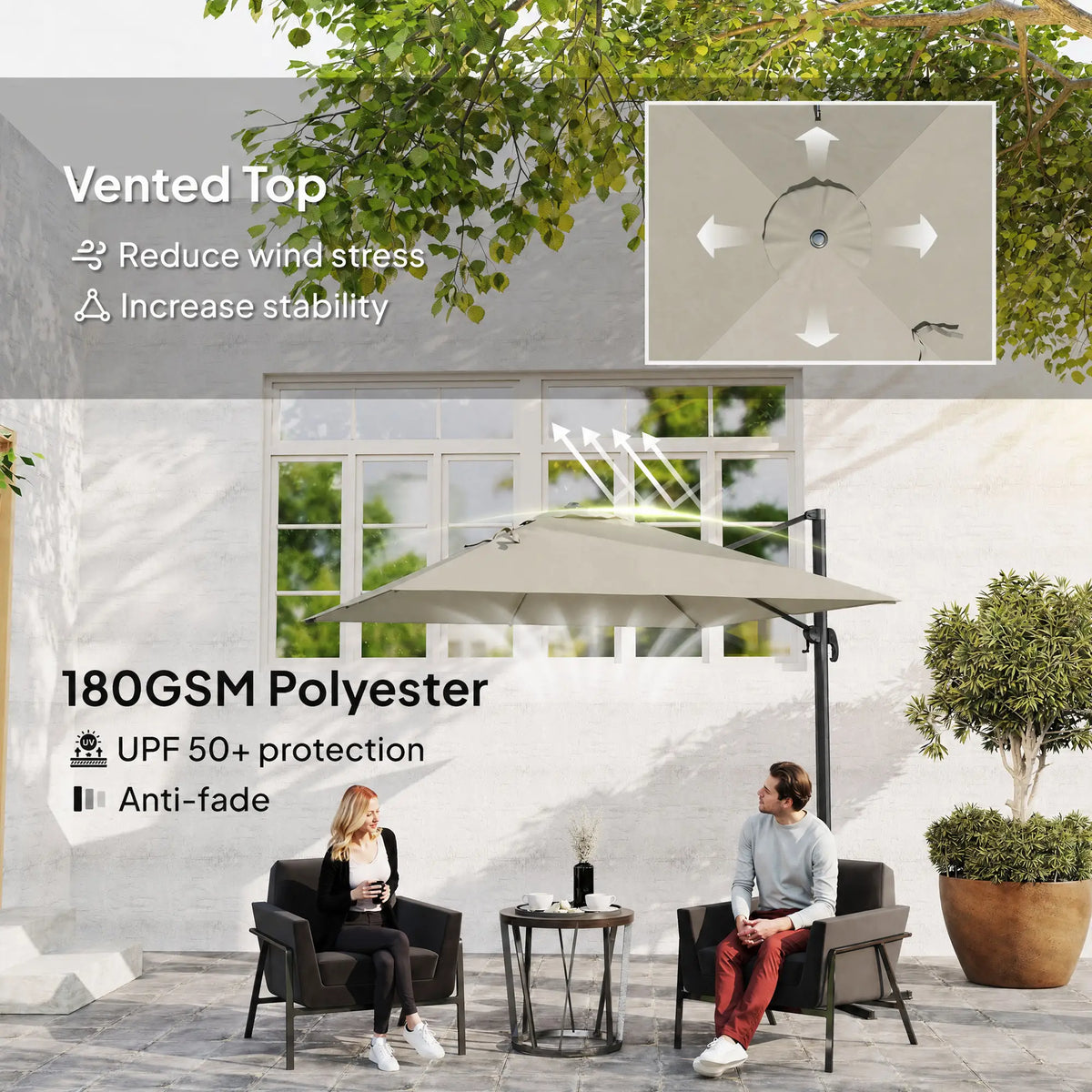 8 FT Aluminum Cantilever Patio Umbrella, 360° Rotation, Dark Grey Offset Cantilever Umbrellas at Gallery Canada