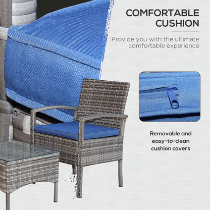 3-Piece Wicker Patio Set, Rattan Bistro with Coffee Table, Cushions, Blue Bistro Sets at Gallery Canada