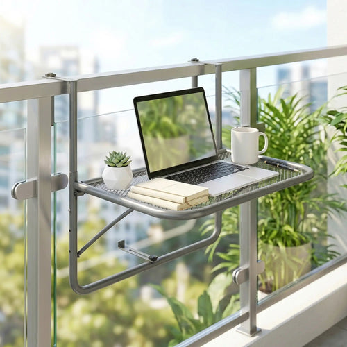 Adjustable Balcony Hanging Table Metal Wall Desk, Grey