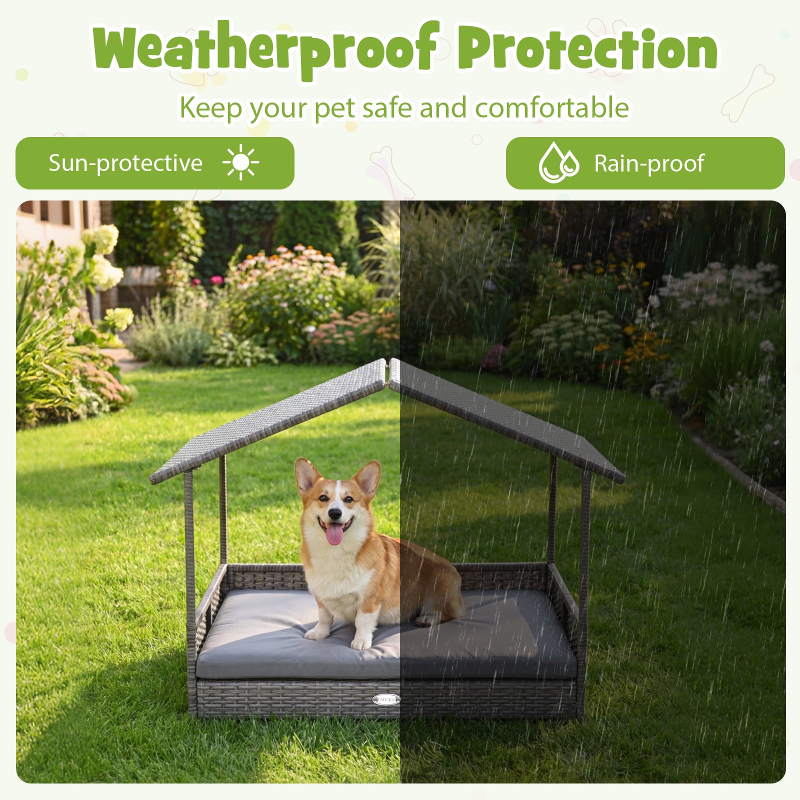 Elevated PE Rattan Dog Bed With Canopy, Gray Dog Kennels at Gallery Canada