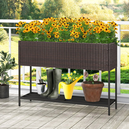 Wicker Raised Garden Bed, 4x2 Feet, With Storage Shelf, Drainage Gaps, Brown Raised Garden Beds at Gallery Canada