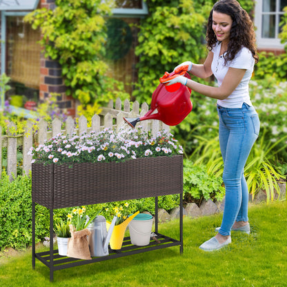 Wicker Raised Garden Bed, 4x2 Feet, With Storage Shelf, Drainage Gaps, Brown Raised Garden Beds at Gallery Canada