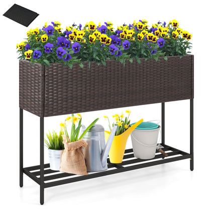 Wicker Raised Garden Bed, 4x2 Feet, With Storage Shelf, Drainage Gaps, Brown Raised Garden Beds at Gallery Canada