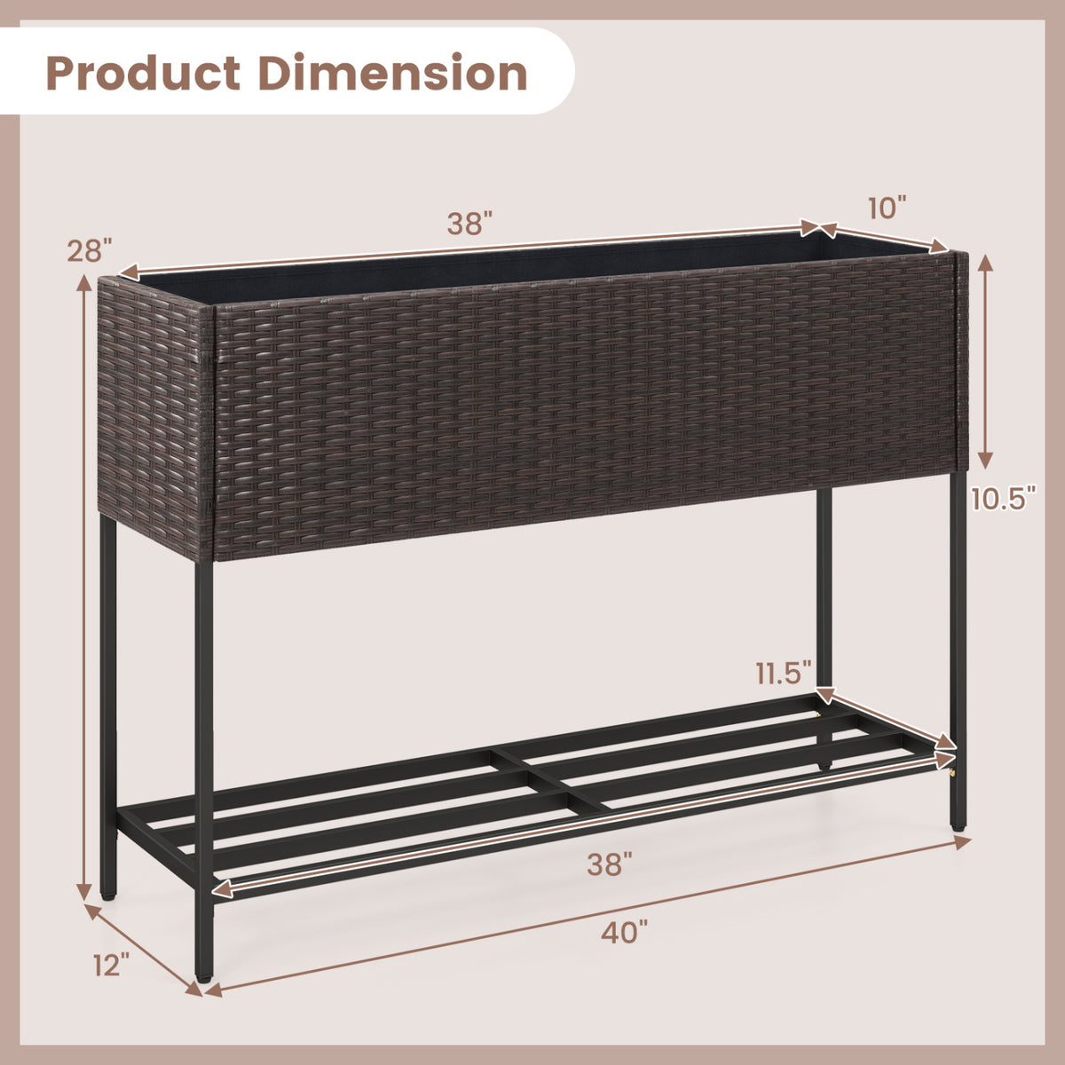 Wicker Raised Garden Bed, 4x2 Feet, With Storage Shelf, Drainage Gaps, Brown Raised Garden Beds at Gallery Canada
