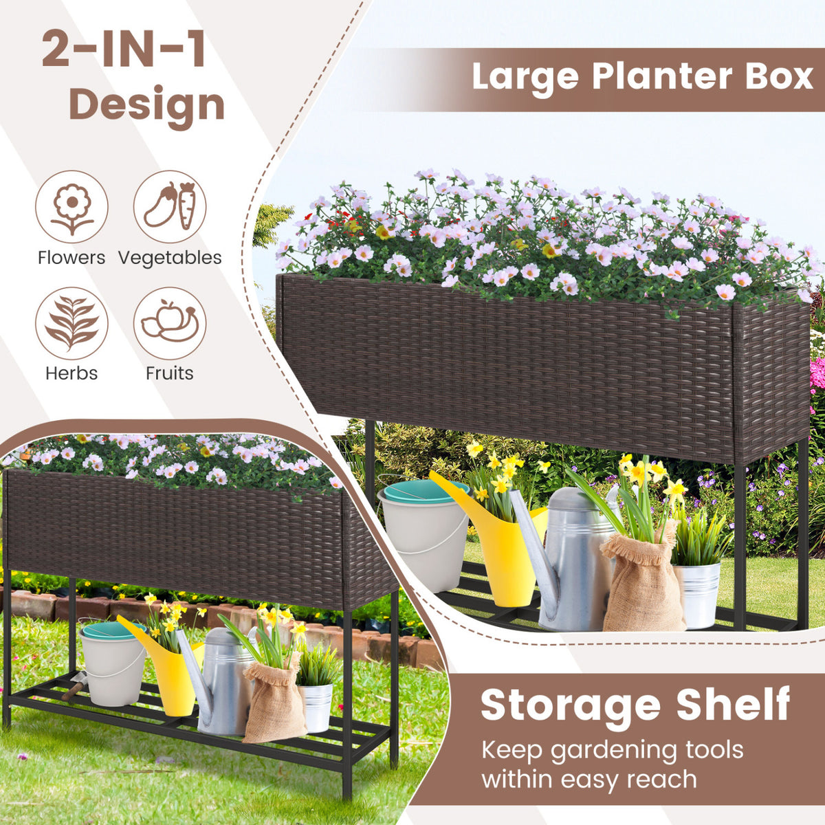 Wicker Raised Garden Bed, 4x2 Feet, With Storage Shelf, Drainage Gaps, Brown Raised Garden Beds at Gallery Canada