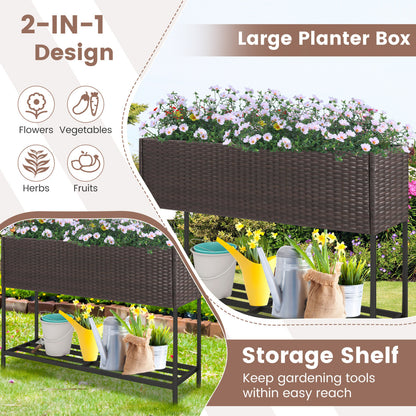 Wicker Raised Garden Bed, 4x2 Feet, With Storage Shelf, Drainage Gaps, Brown Raised Garden Beds at Gallery Canada