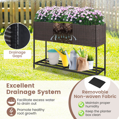 Wicker Raised Garden Bed, 4x2 Feet, With Storage Shelf, Drainage Gaps, Brown Raised Garden Beds at Gallery Canada