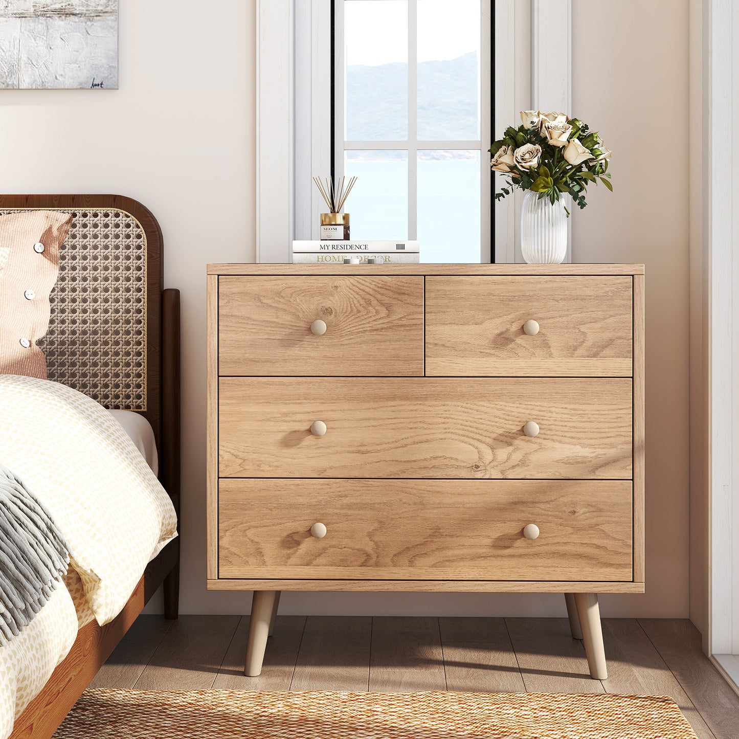 Wide Wooden Dresser with 4 Drawers for Bedroom Living Room, Natural Dressers & Chests at Gallery Canada