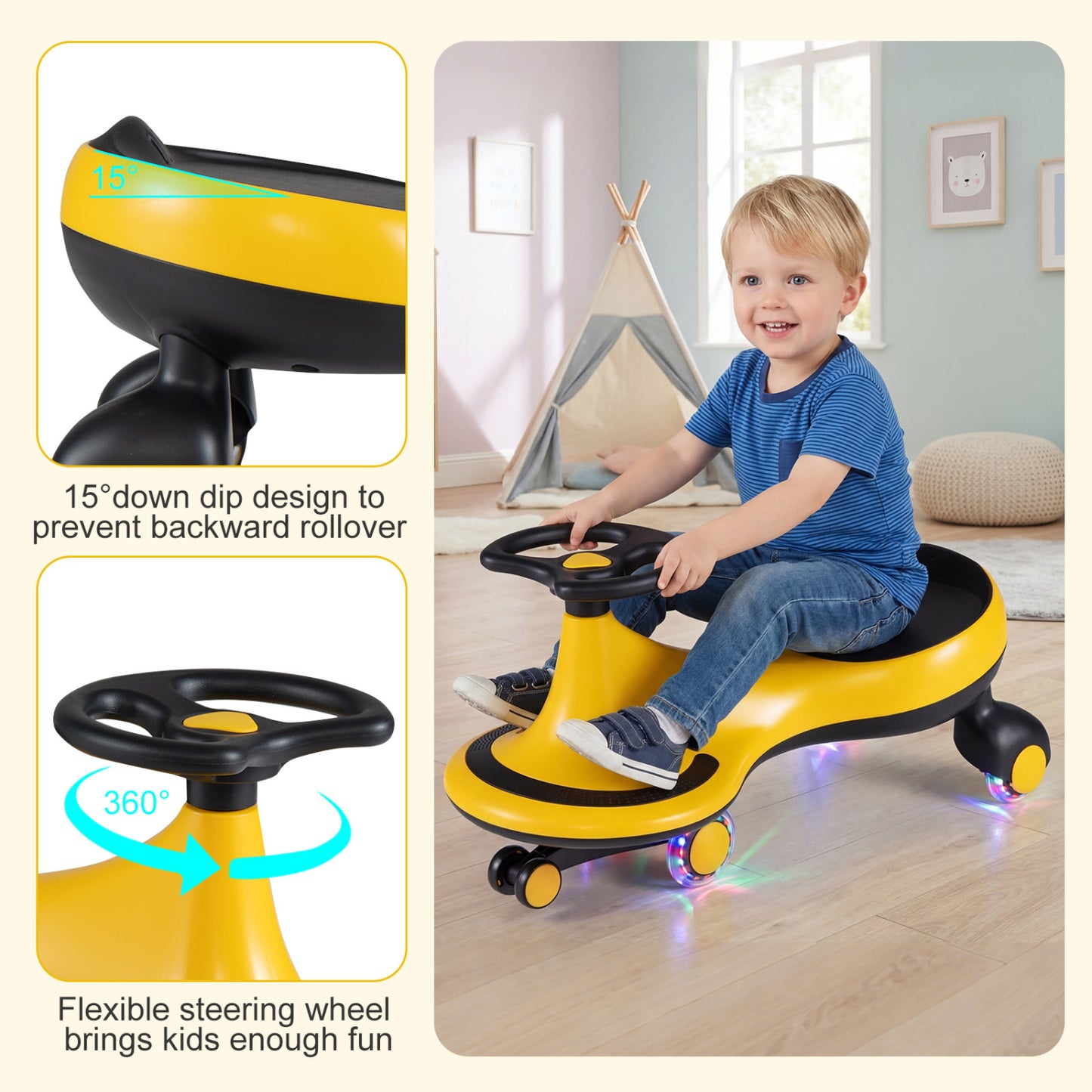 Wiggle Car Ride-On Toy, Flashing Wheels, Yellow Push & Pedal Ride On Toys at Gallery Canada
