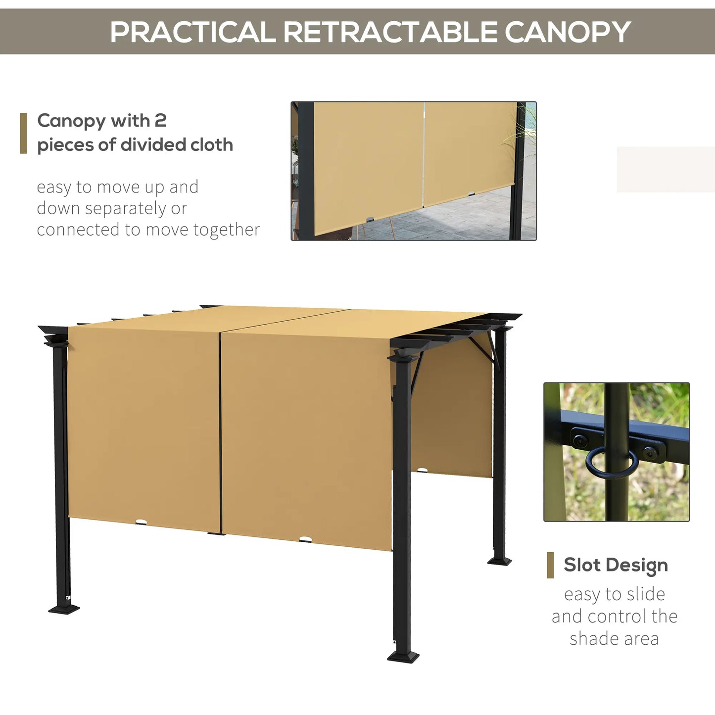 10' x 10' Retractable Pergola Canopy, Brown Pergolas at Gallery Canada