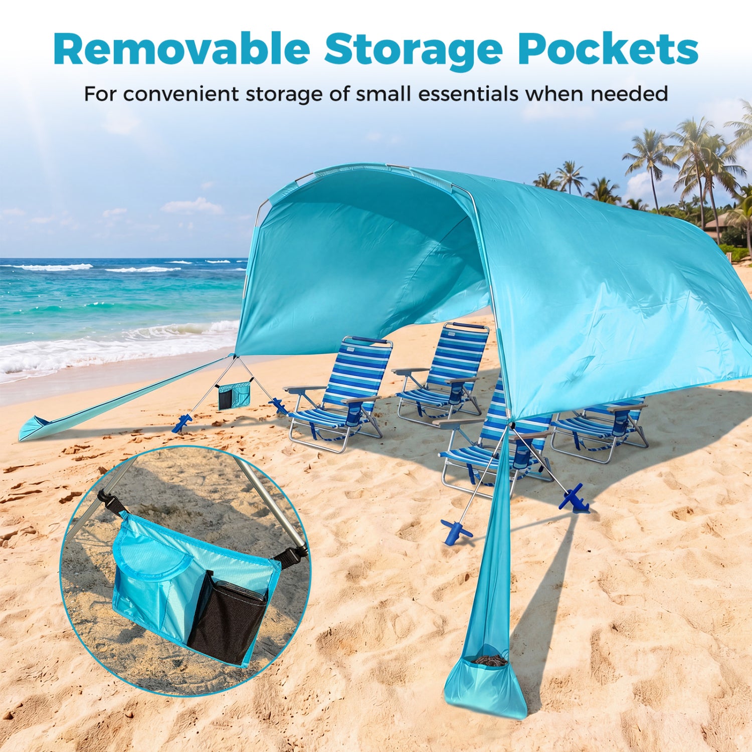 Wind Powered Beach Tent, Portable Sun Shelter Canopy, Blue Tents at Gallery Canada