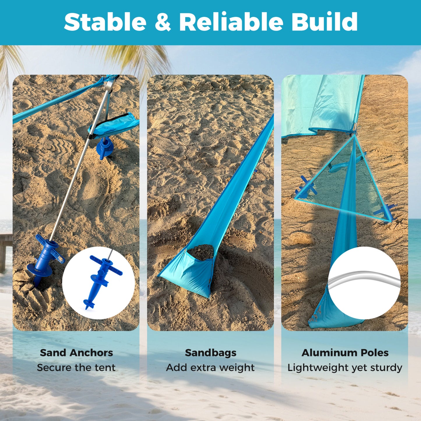 Wind Powered Beach Tent, Portable Sun Shelter Canopy, Blue Tents at Gallery Canada
