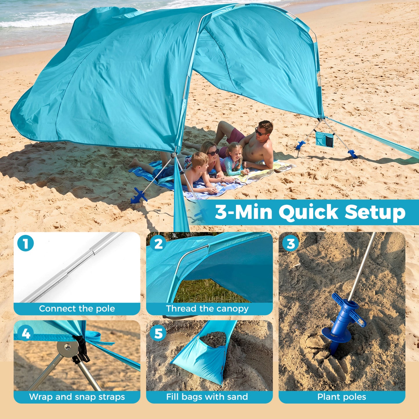 Wind Powered Beach Tent, Portable Sun Shelter Canopy, Blue Tents at Gallery Canada