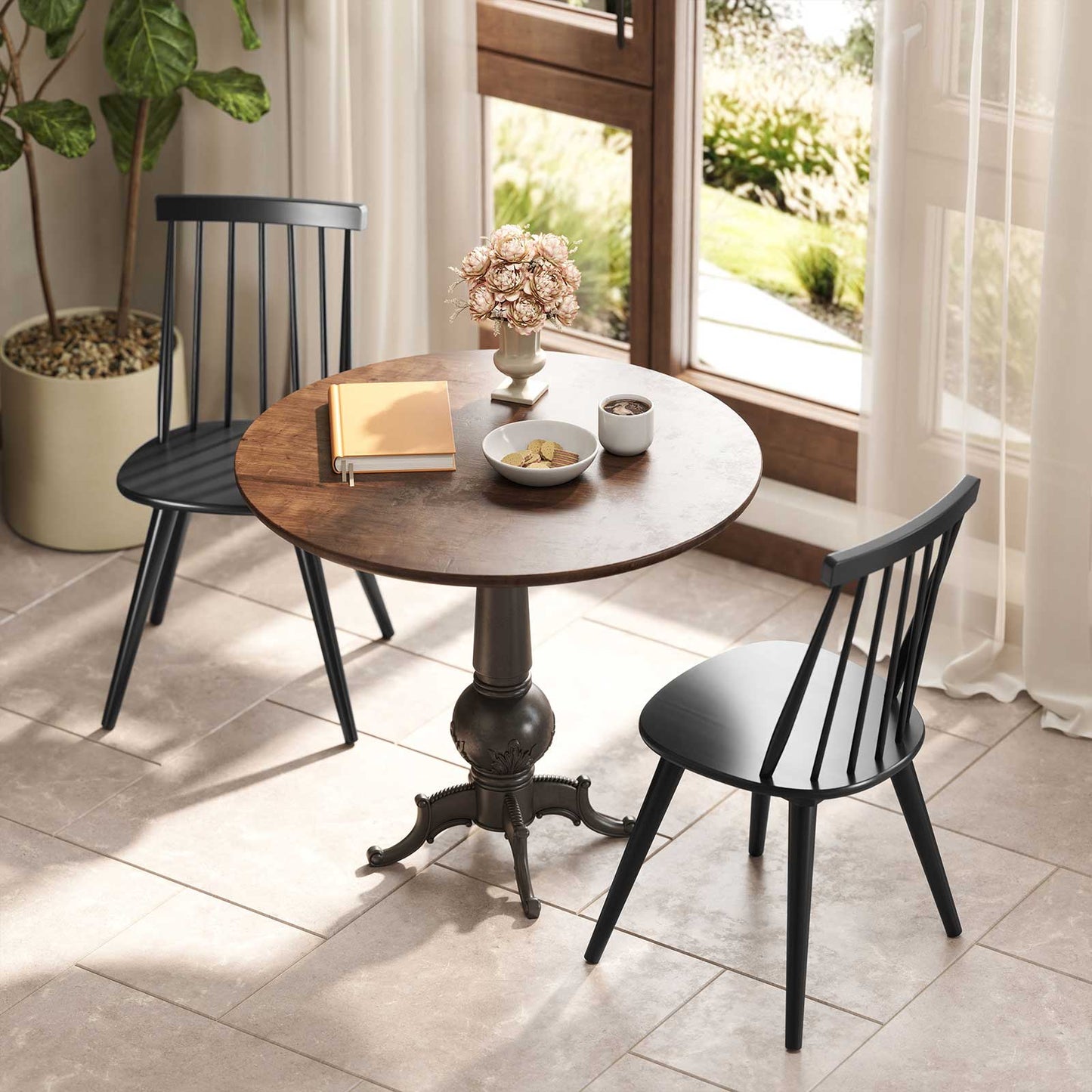 Windsor Dining Chair Set of 2, Solid Rubber Wood, Black Dining Chairs at Gallery Canada