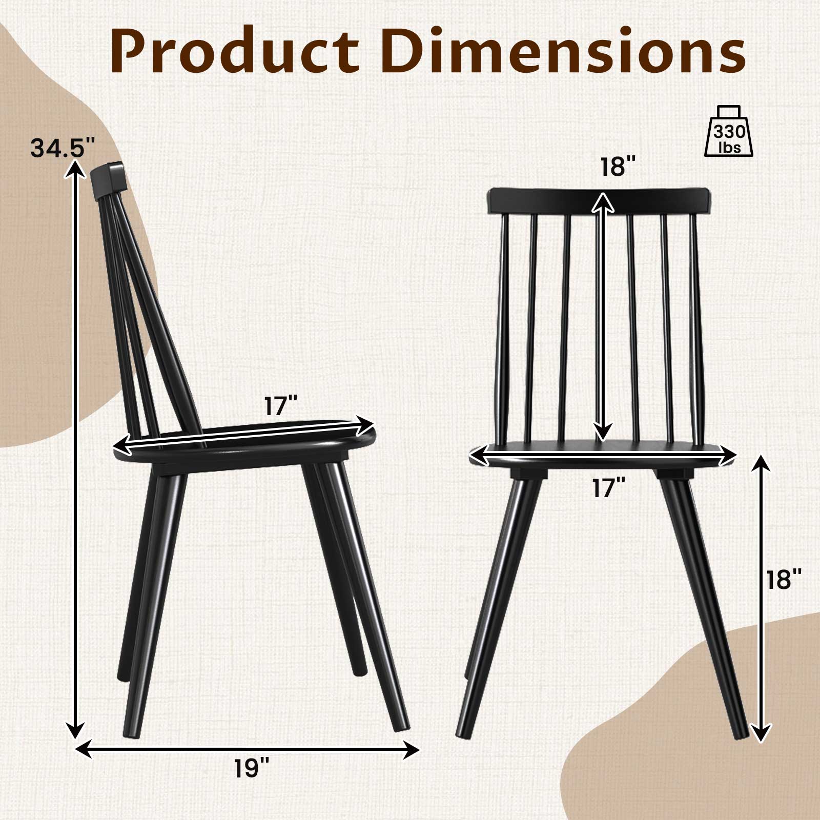 Windsor Dining Chair Set of 2, Solid Rubber Wood, Black Dining Chairs at Gallery Canada