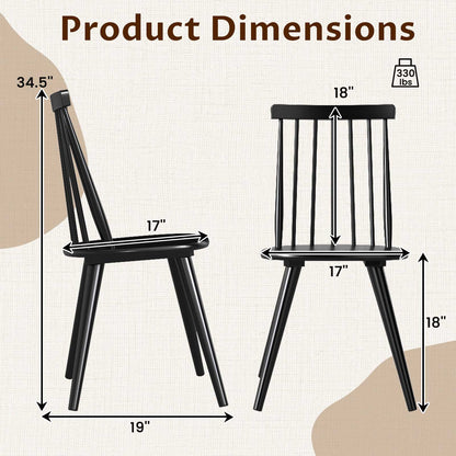 Windsor Dining Chair Set of 2, Solid Rubber Wood, Black Dining Chairs at Gallery Canada