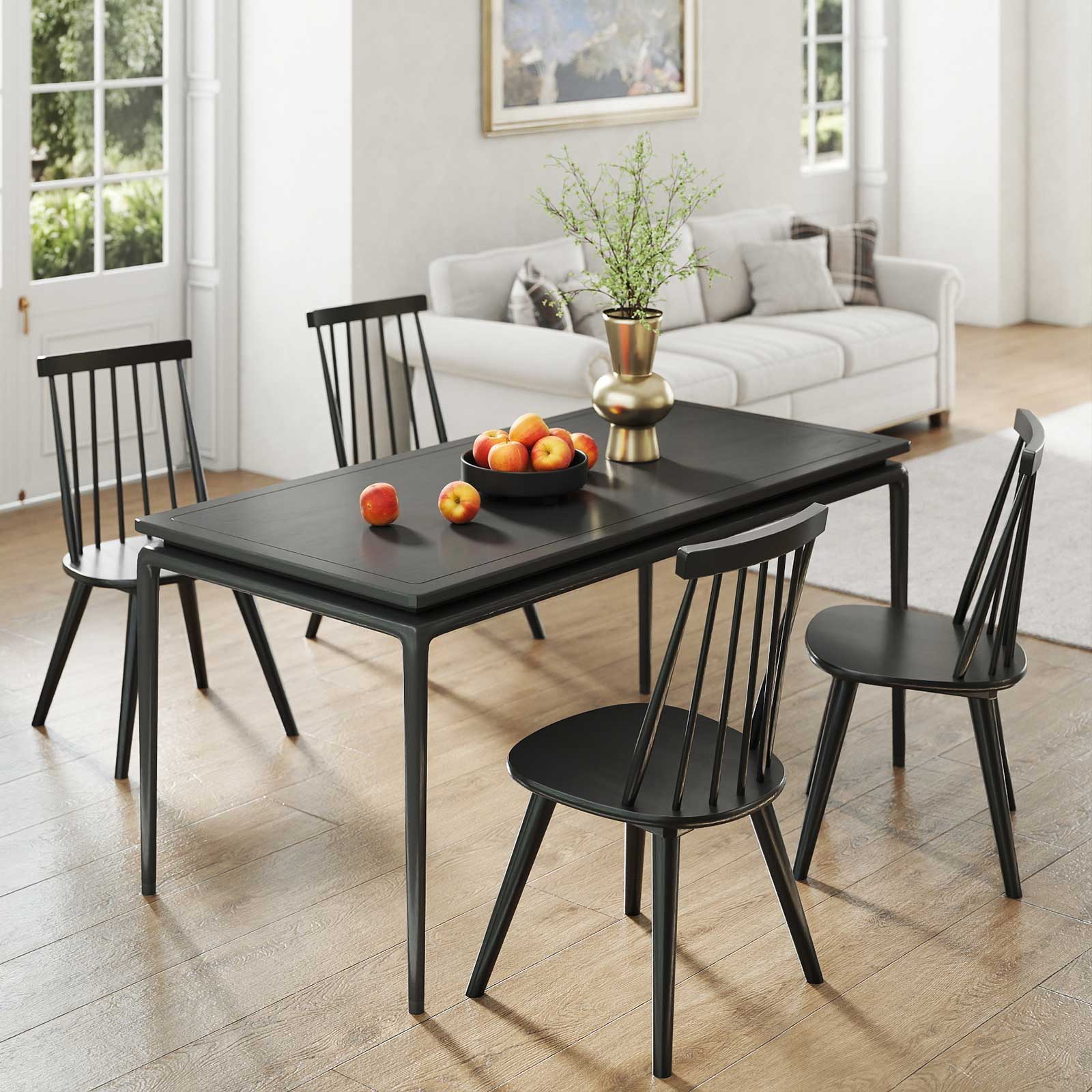 Windsor Dining Chair Set of 2, Solid Rubber Wood, Black Dining Chairs at Gallery Canada