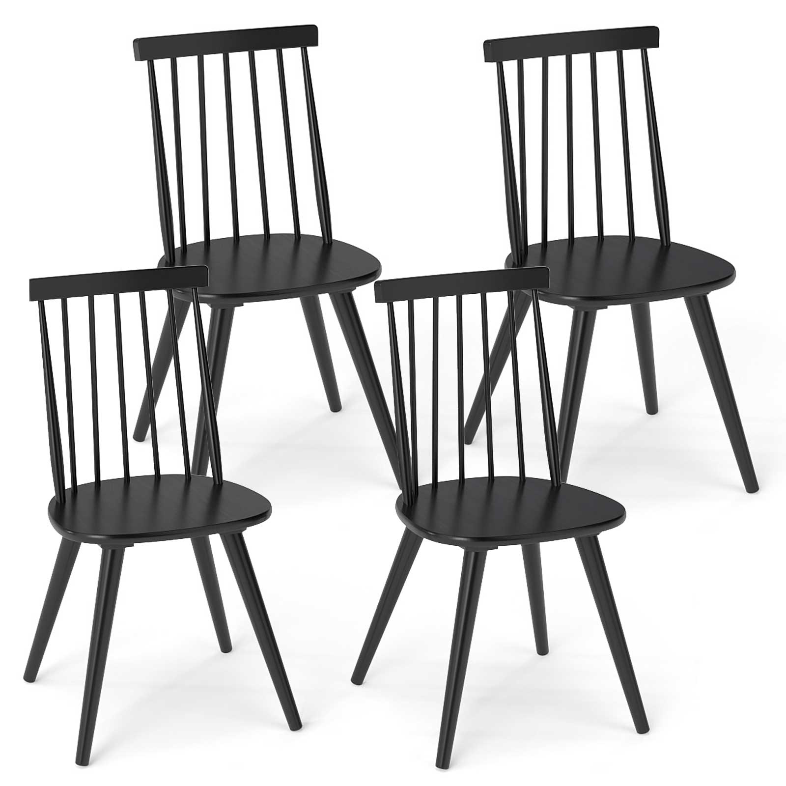 Windsor Dining Chair Set of 4 with Solid Rubber Wood Frame, Black Dining Chairs Black at Gallery Canada