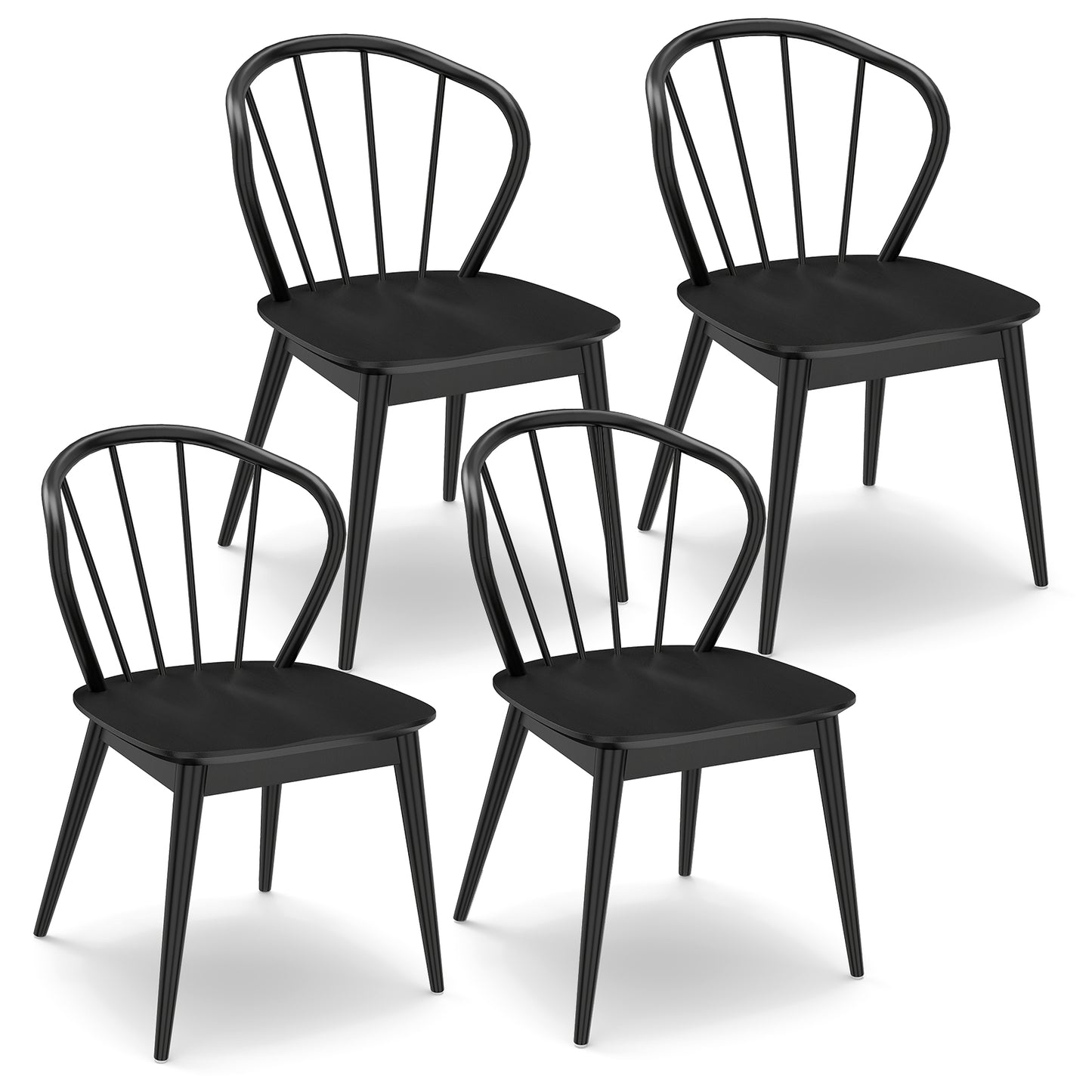 Windsor Dining Chairs Set of 4 with Spindle Backrest, Black Dining Chairs at Gallery Canada
