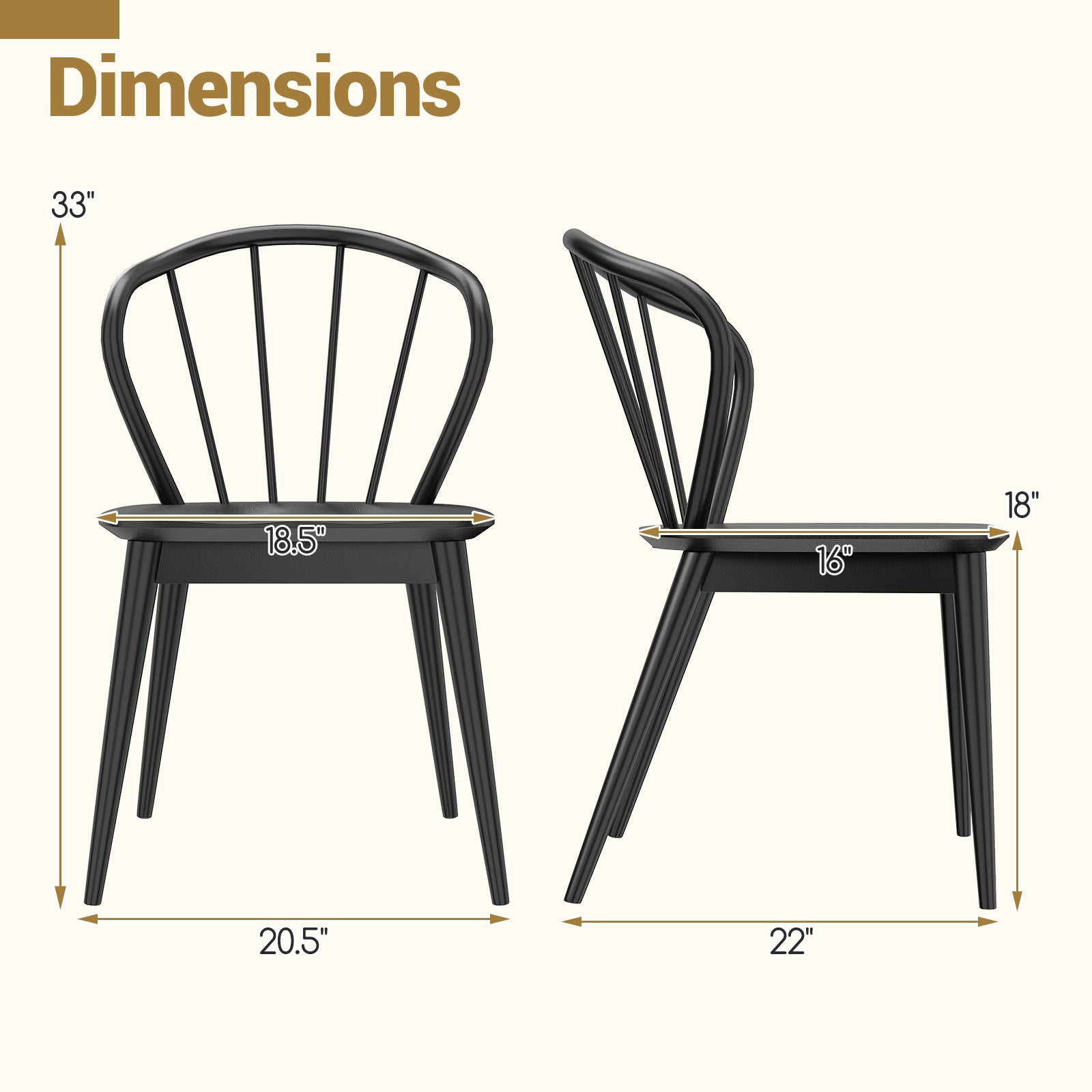 Windsor Dining Chairs Set of 4 with Spindle Backrest, Black Dining Chairs at Gallery Canada