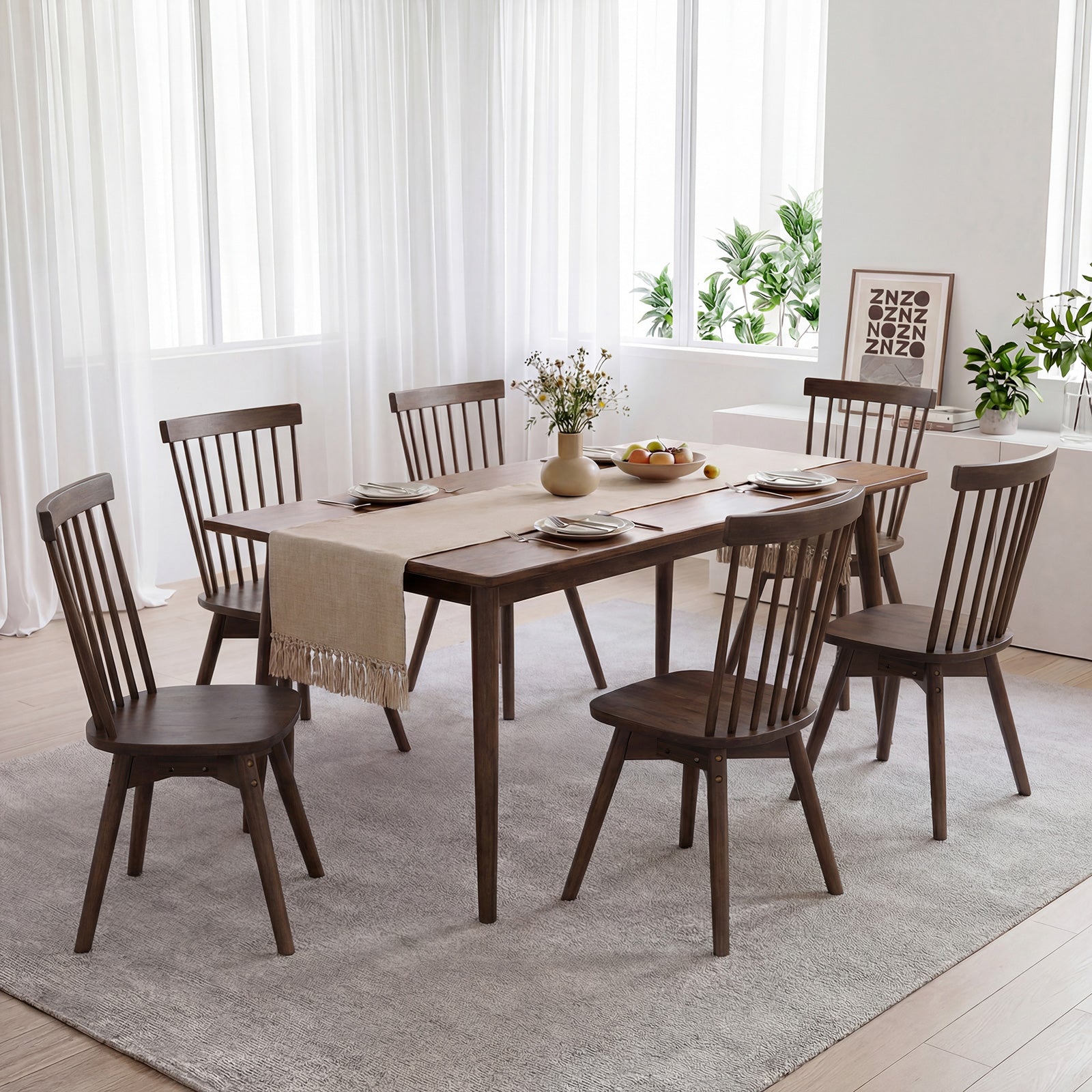 Mid Century Dining Chairs, Set Of 2, Rubber Wood, Swivel Seat, Walnut Dining Chairs at Gallery Canada