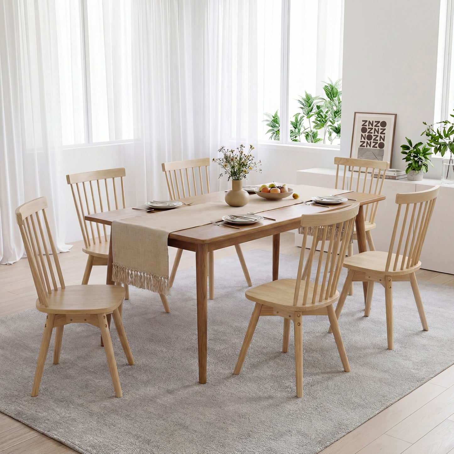 Mid Century Rubber Wood Dining Chairs, Set of 4, Swivel Seat, Natural Dining Chairs at Gallery Canada