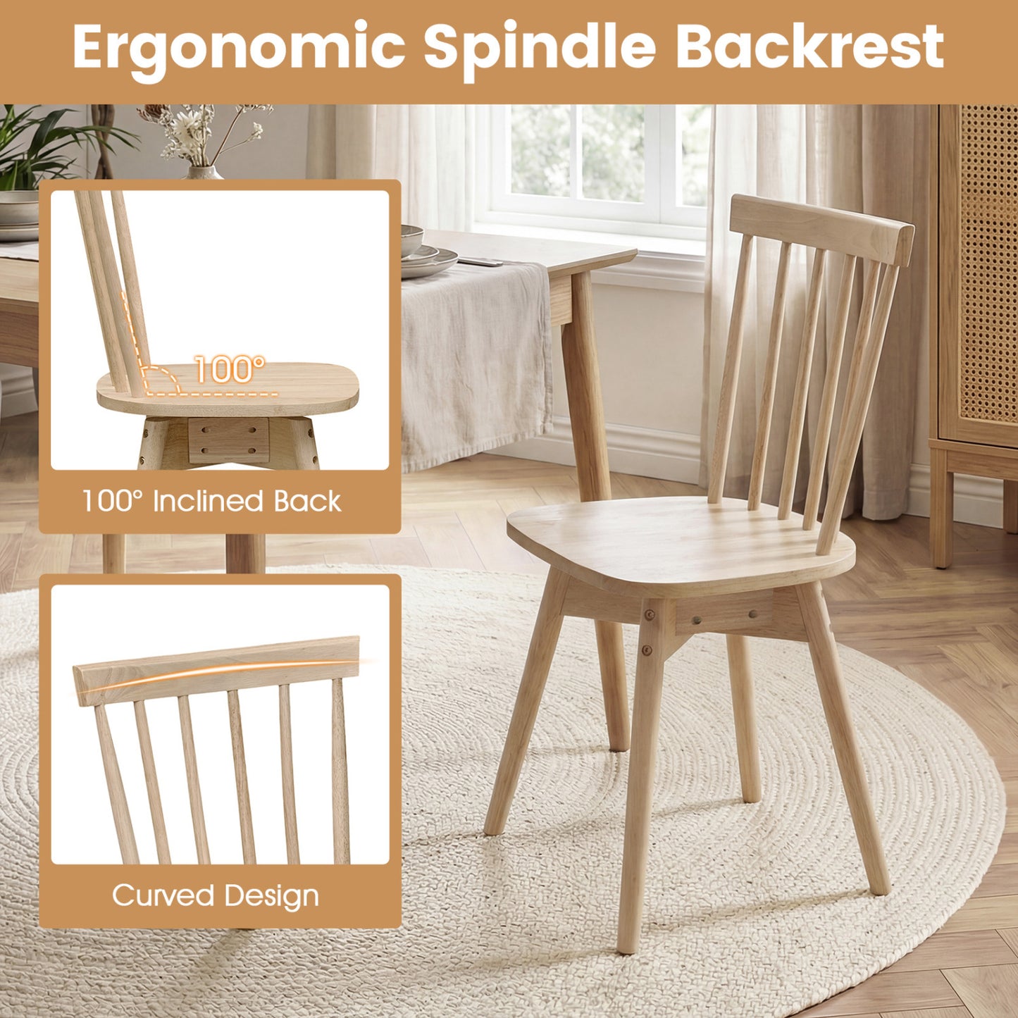 Mid Century Rubber Wood Dining Chairs, Set of 4, Swivel Seat, Natural Dining Chairs at Gallery Canada