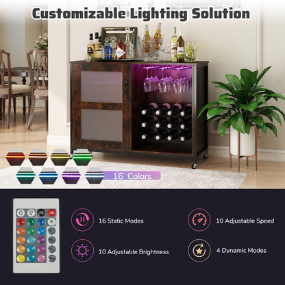 Wine Bar Cabinet, Adjustable Shelves, LED Light, Rustic Brown Wine Racks at Gallery Canada