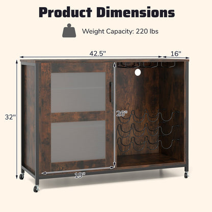 Wine Bar Cabinet, Adjustable Shelves, LED Light, Rustic Brown Wine Racks at Gallery Canada