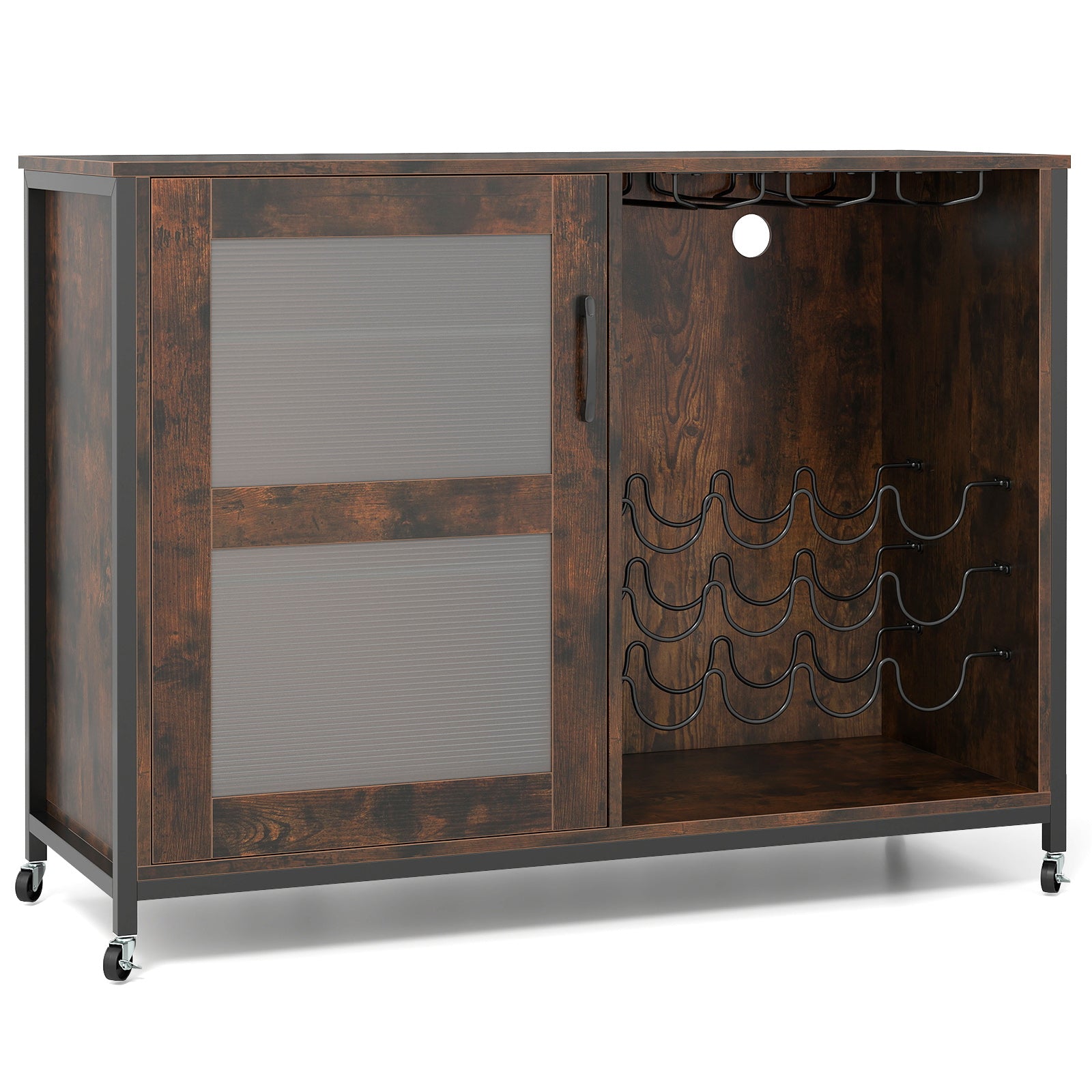 Wine Bar Cabinet, Adjustable Shelves, LED Light, Rustic Brown Wine Racks at Gallery Canada