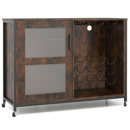 Wine Bar Cabinet, Adjustable Shelves, LED Light, Rustic Brown Wine Racks at Gallery Canada
