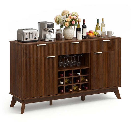 Wine Bar Cabinet, Adjustable Shelves, 2 Doors, 3 Glass Holders, Brown Sideboards Cabinets & Buffets Brown at Gallery Canada