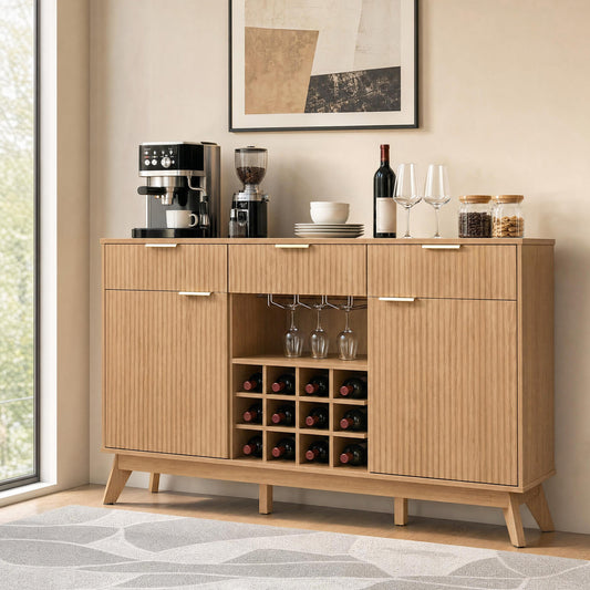 Wine Bar Cabinet, 2 Doors, 3 Glass Holders, Natural Sideboards Cabinets & Buffets Natural at Gallery Canada