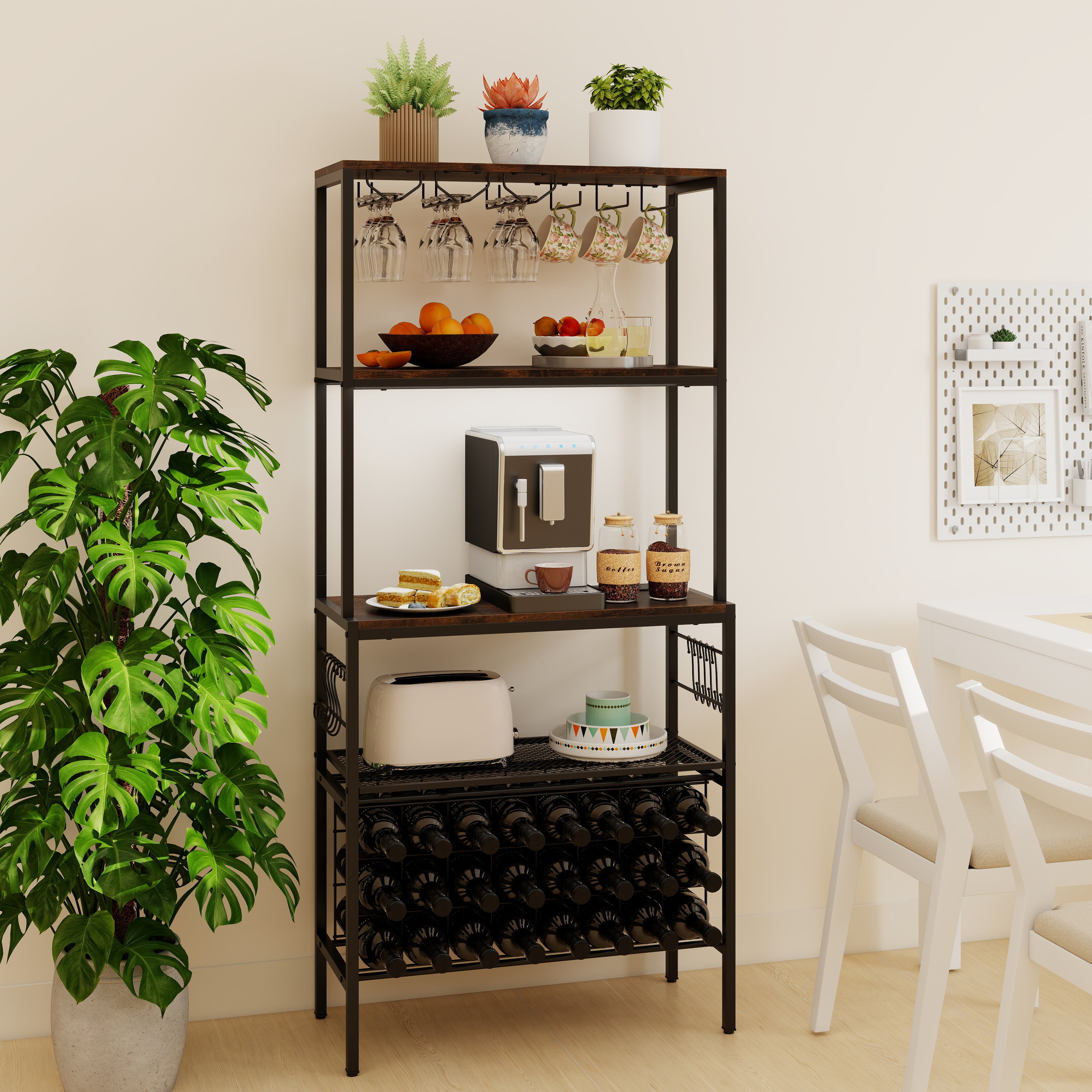 Wine Organizer With Power Outlet, Bottle Holders, Rustic Brown Wine Racks at Gallery Canada