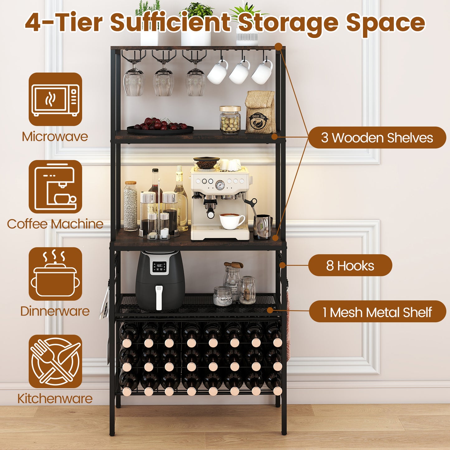 Wine Organizer With Power Outlet, Bottle Holders, Rustic Brown Wine Racks at Gallery Canada