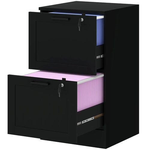 2 Drawer Filing Cabinet with Lock, Office Storage, Black