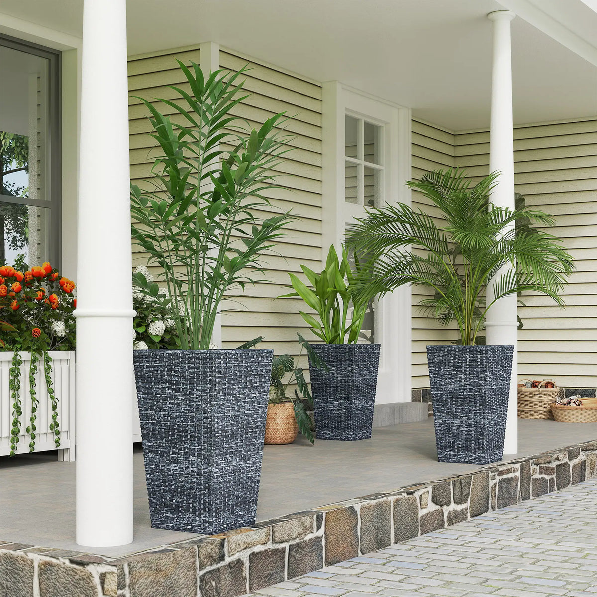 Set of 3 Tall Plant Stand, Outdoor Indoor Flower Pot, Mixed Grey, Grey Garden Accessories at Gallery Canada