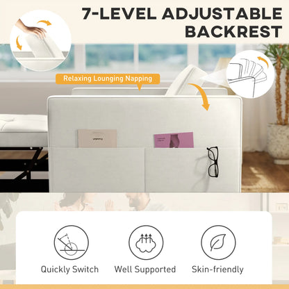 Convertible Chair Bed, Pull Out Sleeper with USB, Adjustable Backrest, Velvet Futon, Cream White Single Sofas at Gallery Canada