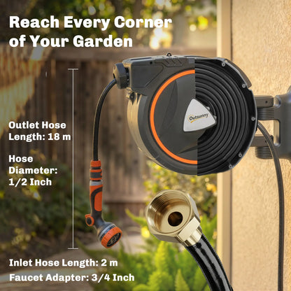 1/2" x 59ft Retractable Wall Mounted Hose Reel, 12-Pattern Nozzles Garden Accessories at Gallery Canada