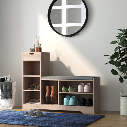 Upholstered Shoe Storage Bench With Seat, Drawer, 6 Shelves, Grey Shoe Storage Cabinets & Racks at Gallery Canada