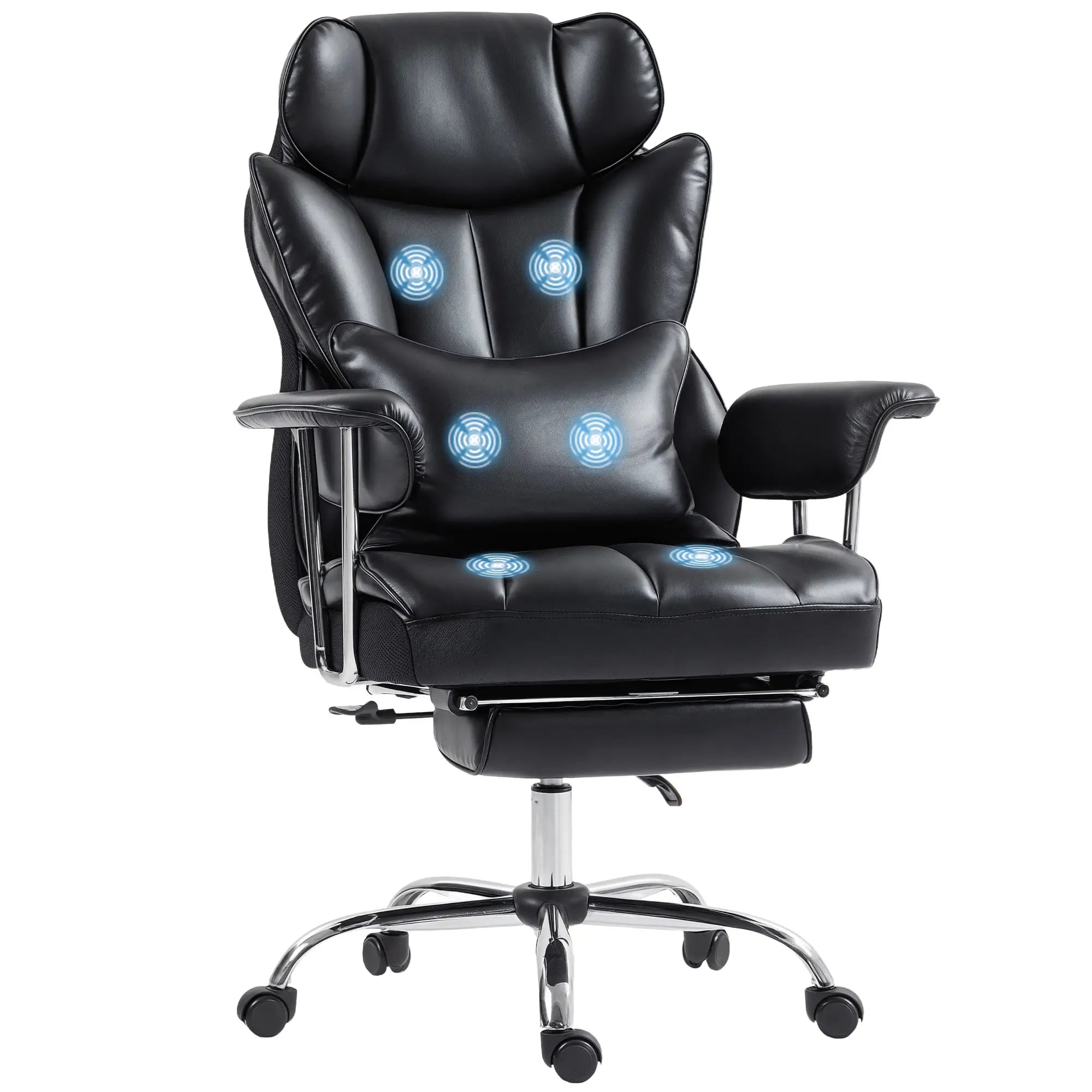 400LBS Massage Office Chair, 6-Point Vibration, Footrest, Lumbar Support, Black Massage Chairs at Gallery Canada