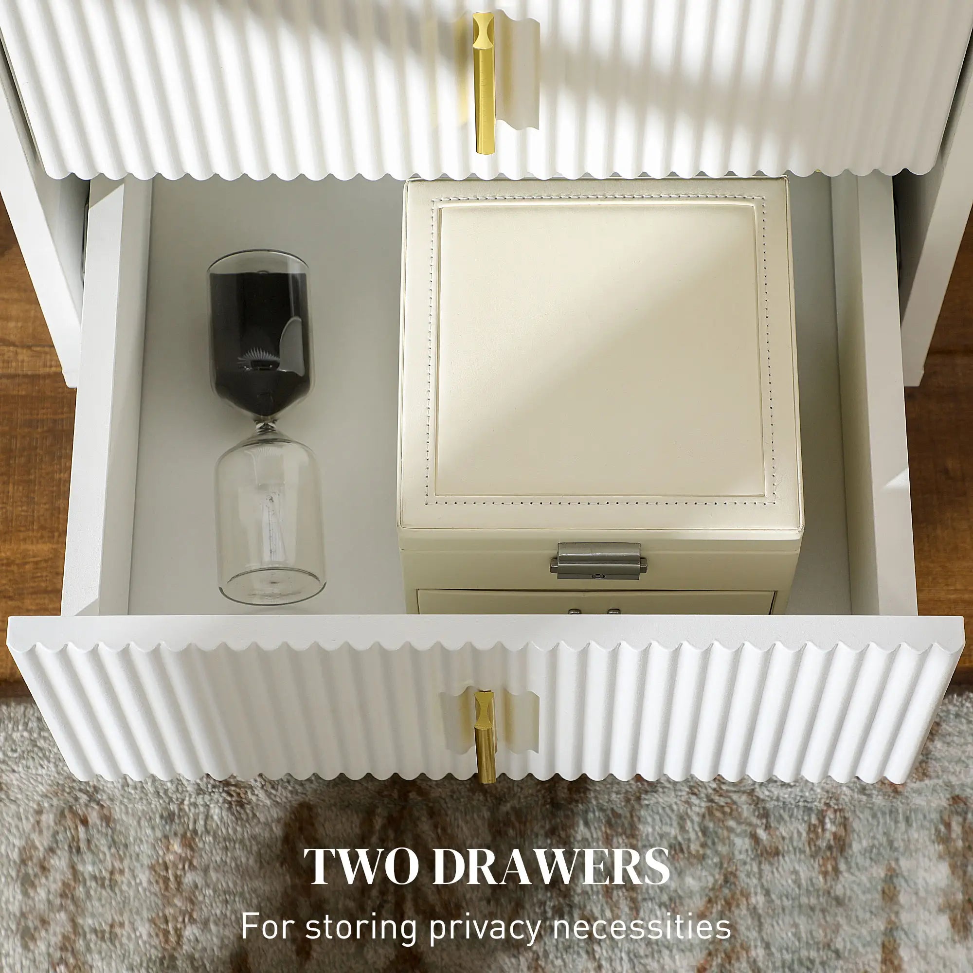 Modern Nightstand, 2 Drawers, Metal Legs, Bedroom Living Room, White Bedside Tables at Gallery Canada
