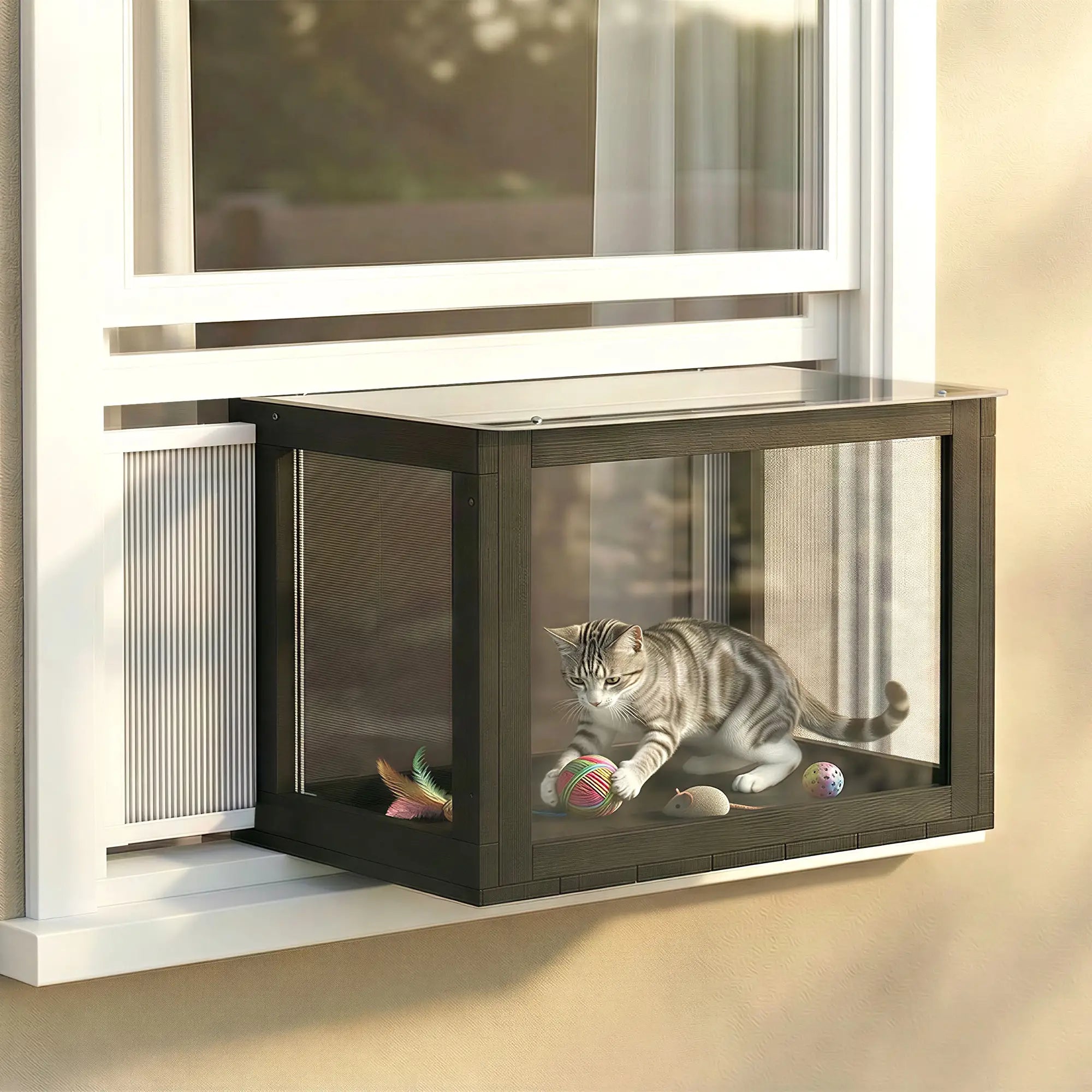 Outdoor Cat Enclosure, Adjustable Cat House, Waterproof Top, 24