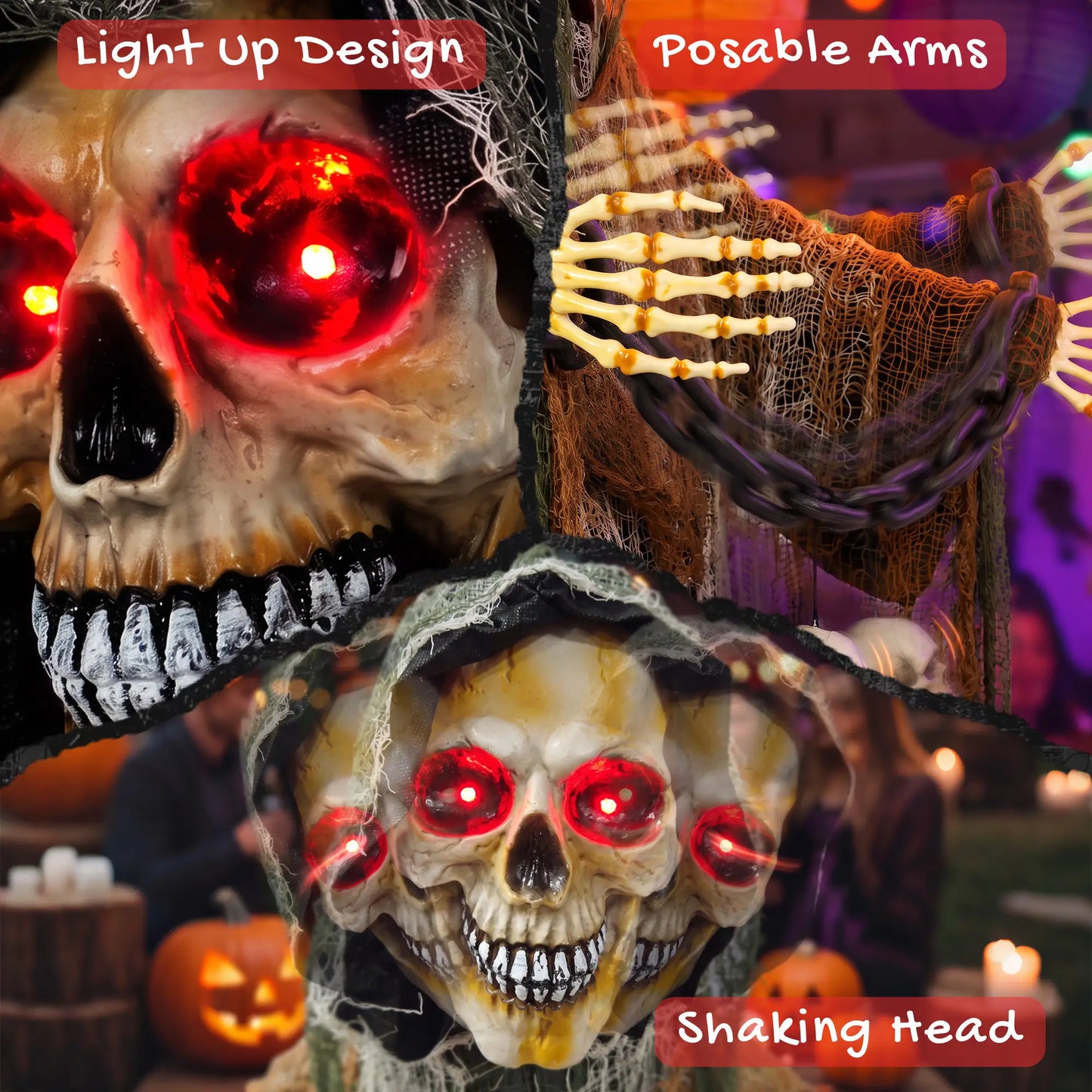 5.6 Ft Animated Grim Reaper Halloween Animatronic, Moves & Glows