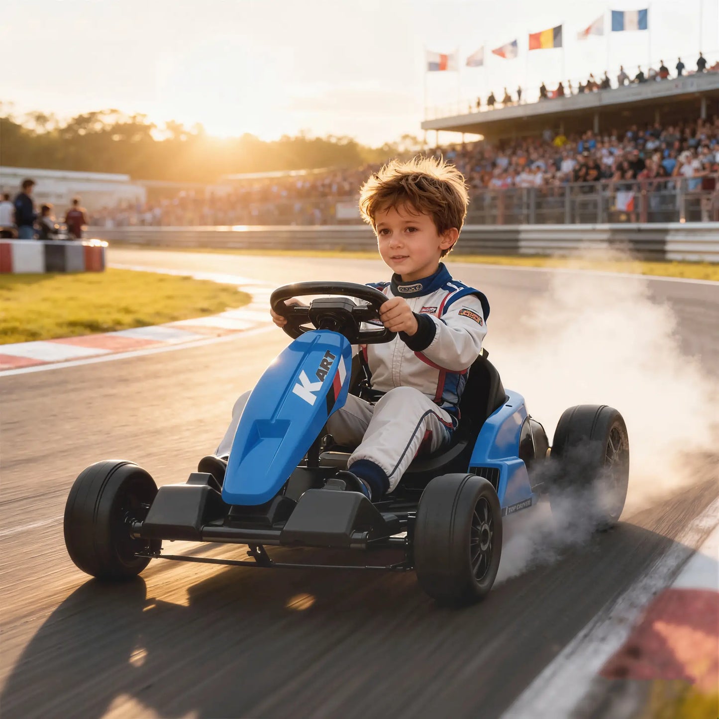 24V Electric Go Kart, Dual 150W Motors, Adjustable Seat, 11.2MPH, Blue Electric Ride-On Toys at Gallery Canada