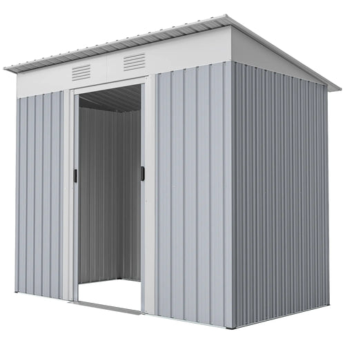 7' x 3.6' Metal Garden Shed, Lockable Sliding Doors, Vents, Grey