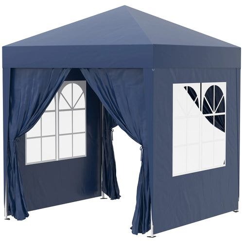 6.6'x6.6' Pop Up Canopy Tent, With Sidewalls And Carry Bag, Blue