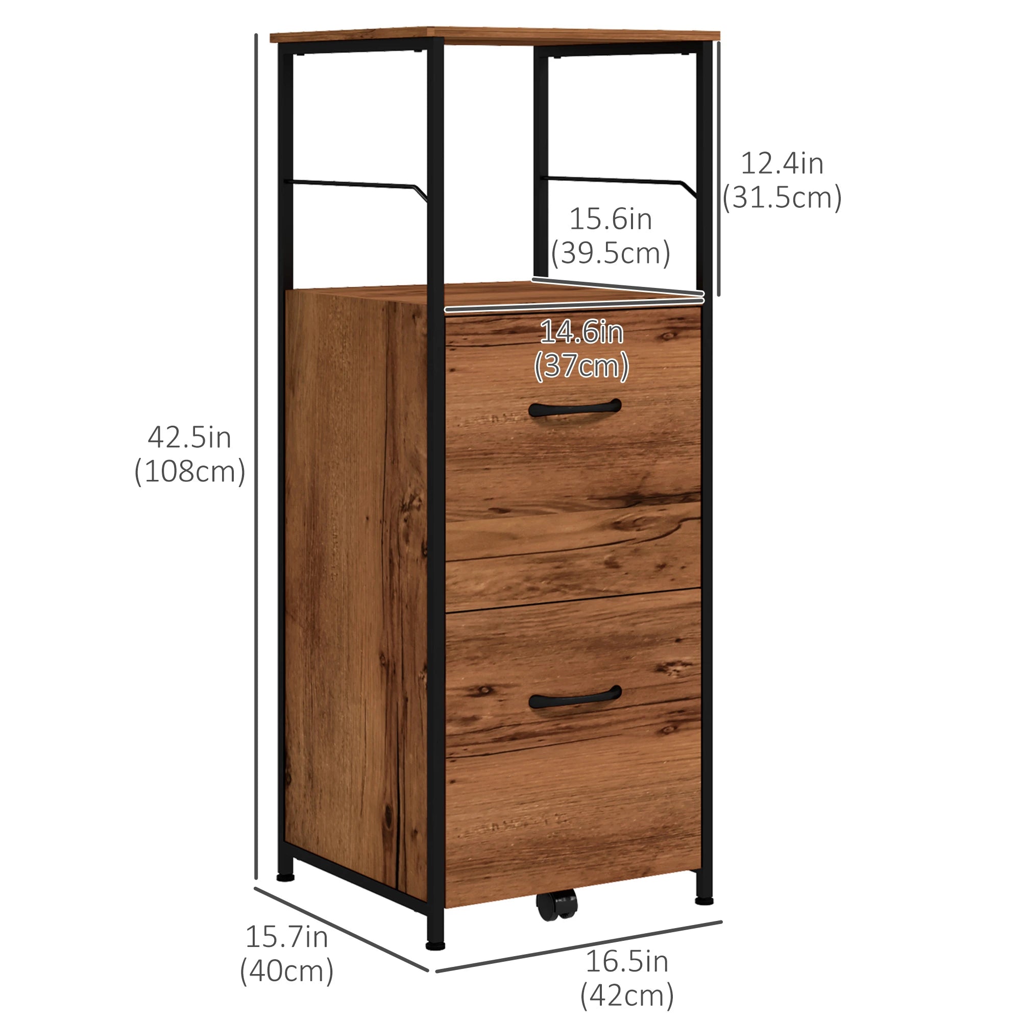 Vertical Filing Cabinet, 2 Drawers, Hanging Bars, Letter and A4 Size, Rustic Brown Office Cabinets & Cupboards at Gallery Canada
