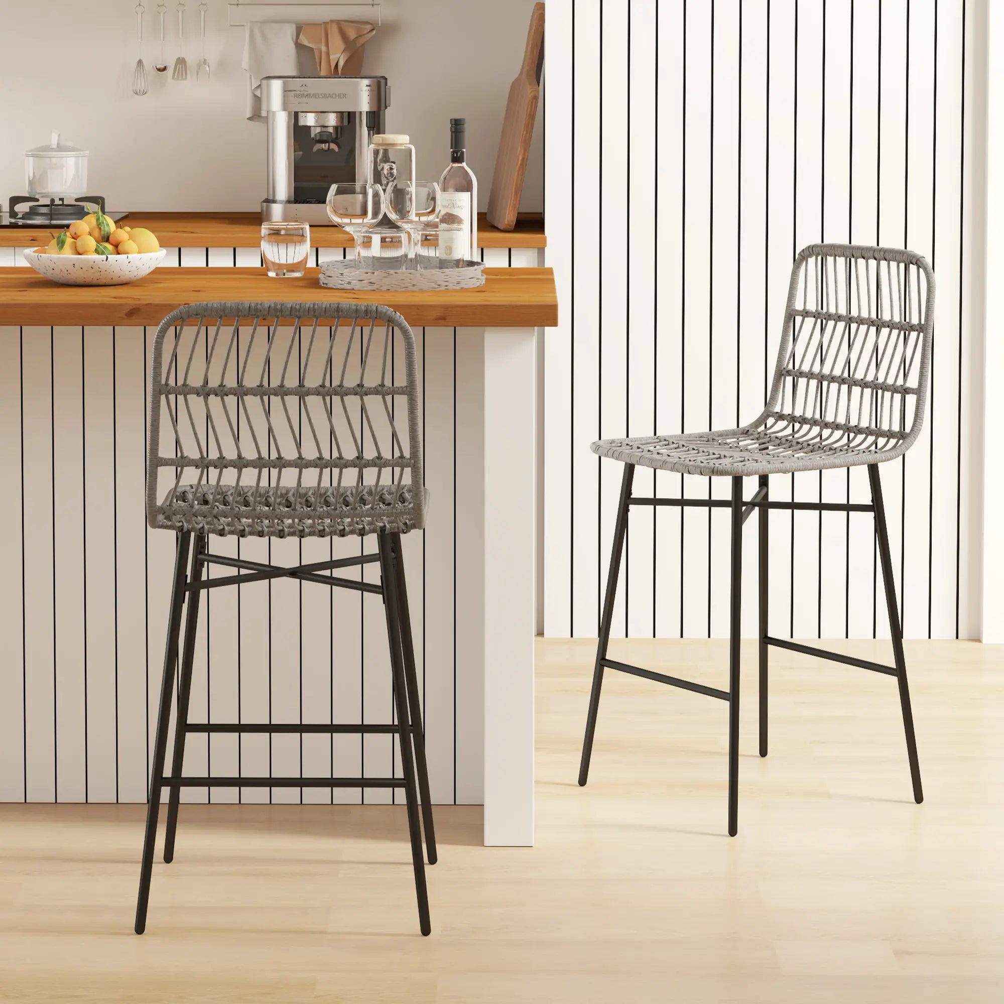 Rattan Counter Height Bar Stools, Set of 2, 26