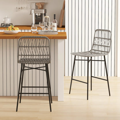 Rattan Counter Height Bar Stools, Set of 2, 26", Grey Bar Stools at Gallery Canada